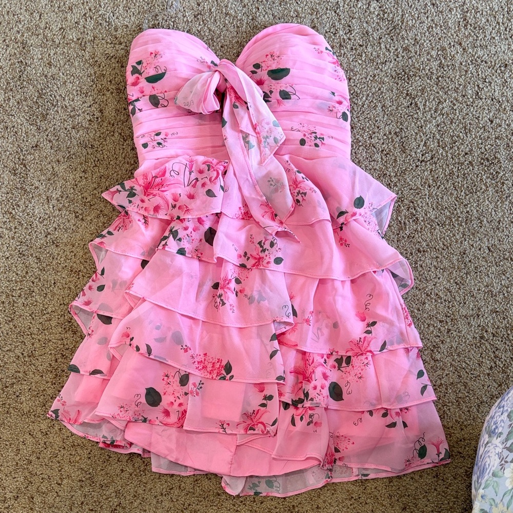 Pink Floral Ruffled Kids Dress